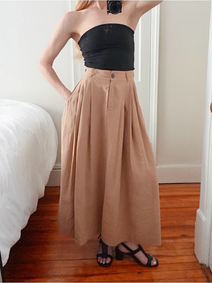 Mara Hoffman Pleated A-Line Maxi Skirt In Tan Size 0